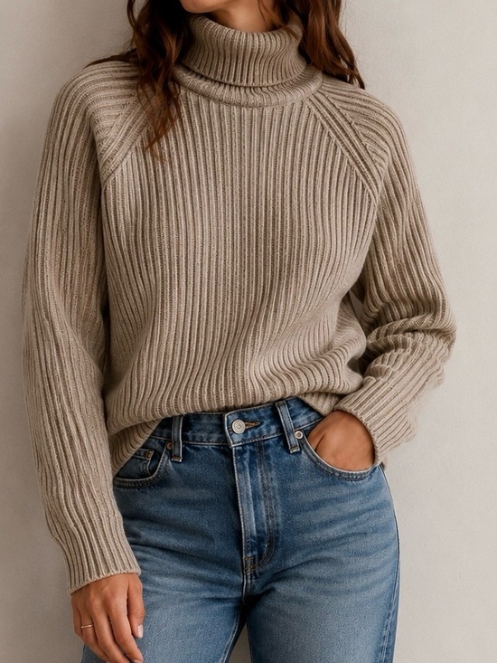Womyn Sweaters - Womyn Brown Ribbed Turtleneck Sweater Size Medium